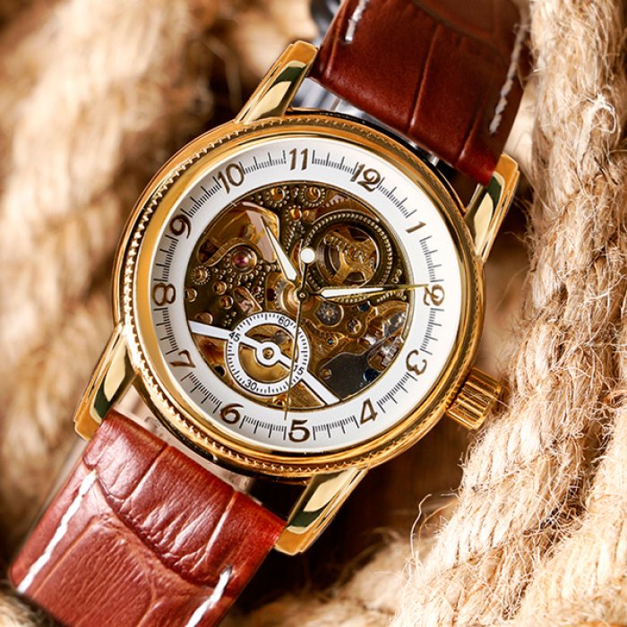 Чоловічий механічний годинник Forsining Prestige Gold
