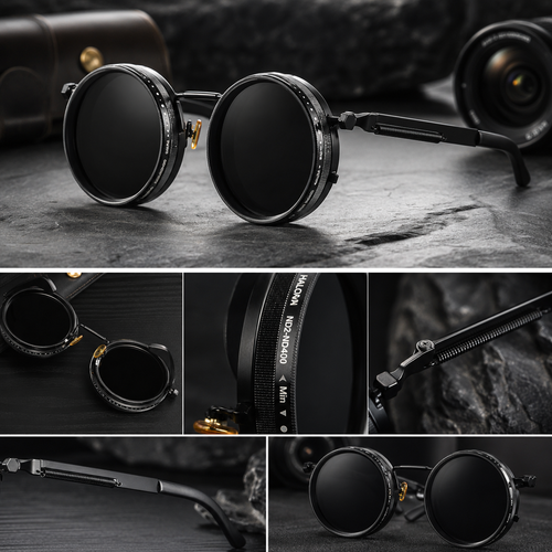 CRIXALIS Polarized Round Sunglasses ND9 Adjustable Dimming Men